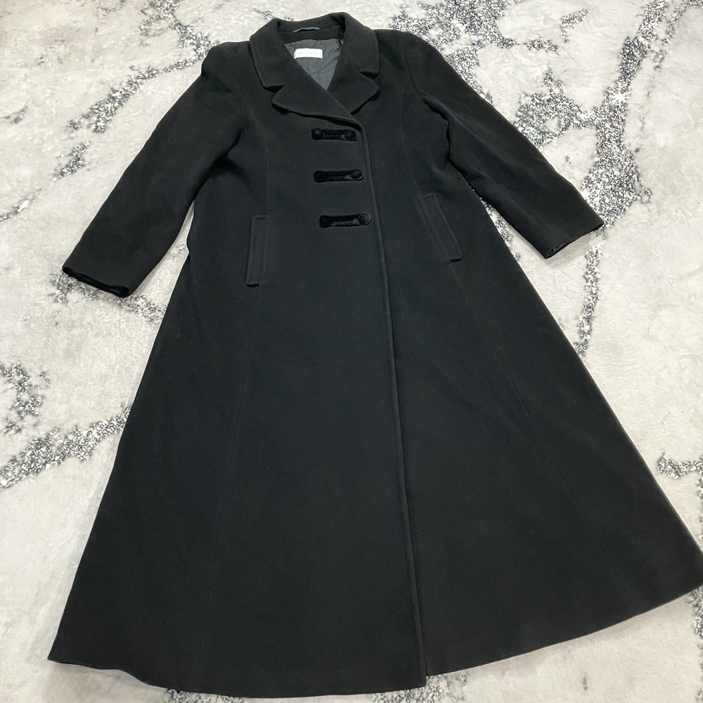 Erich Fend Black Wool Cashmere Blend Long Trench Coat Womens Size 16